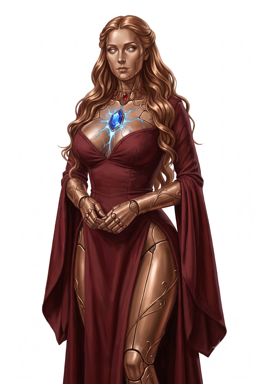 Refined Magecrafted noblewoman with a blue heart-stone
