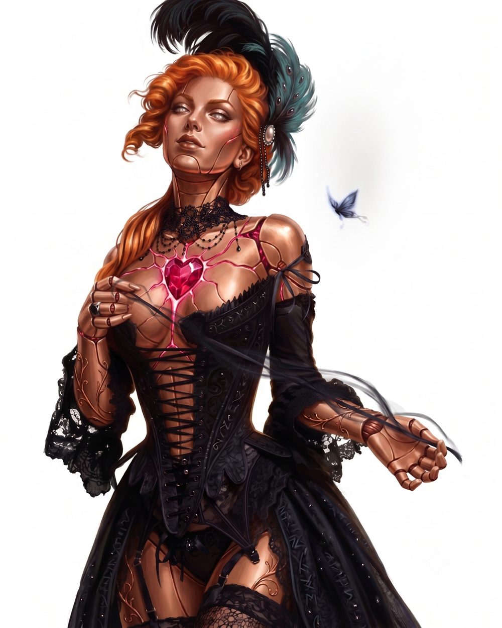 Refined Magecrafted in a gothic gown with a pink heart-stone
